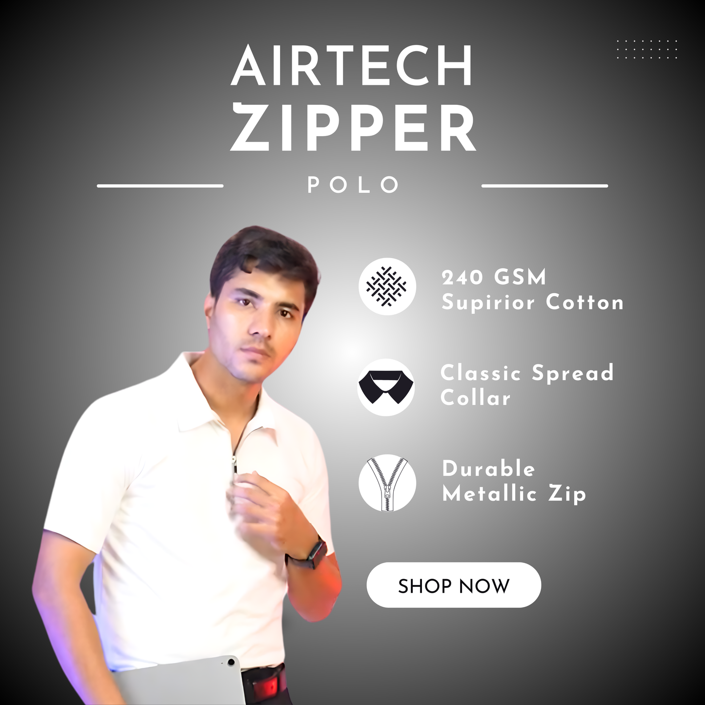 Airtech Zipper Polo | White