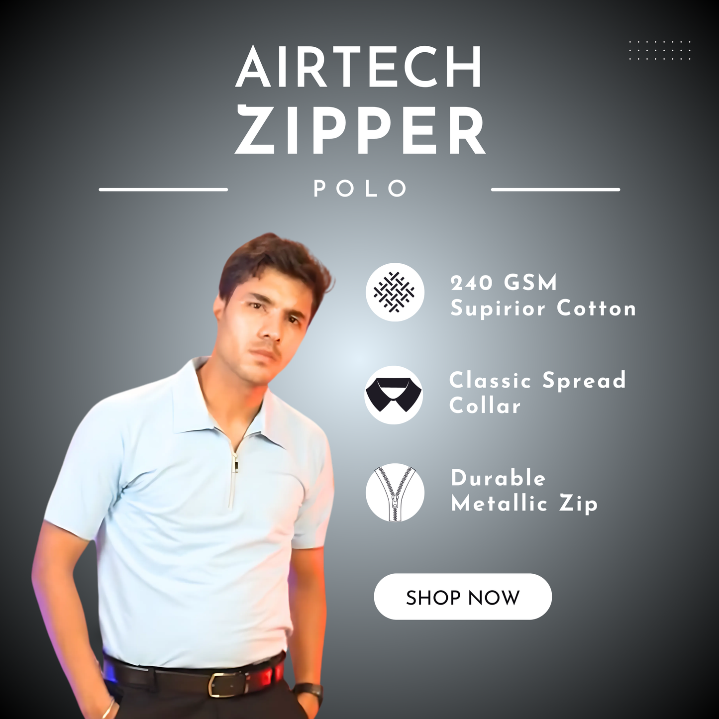 Airtech Zipper Polo | Sky Blue