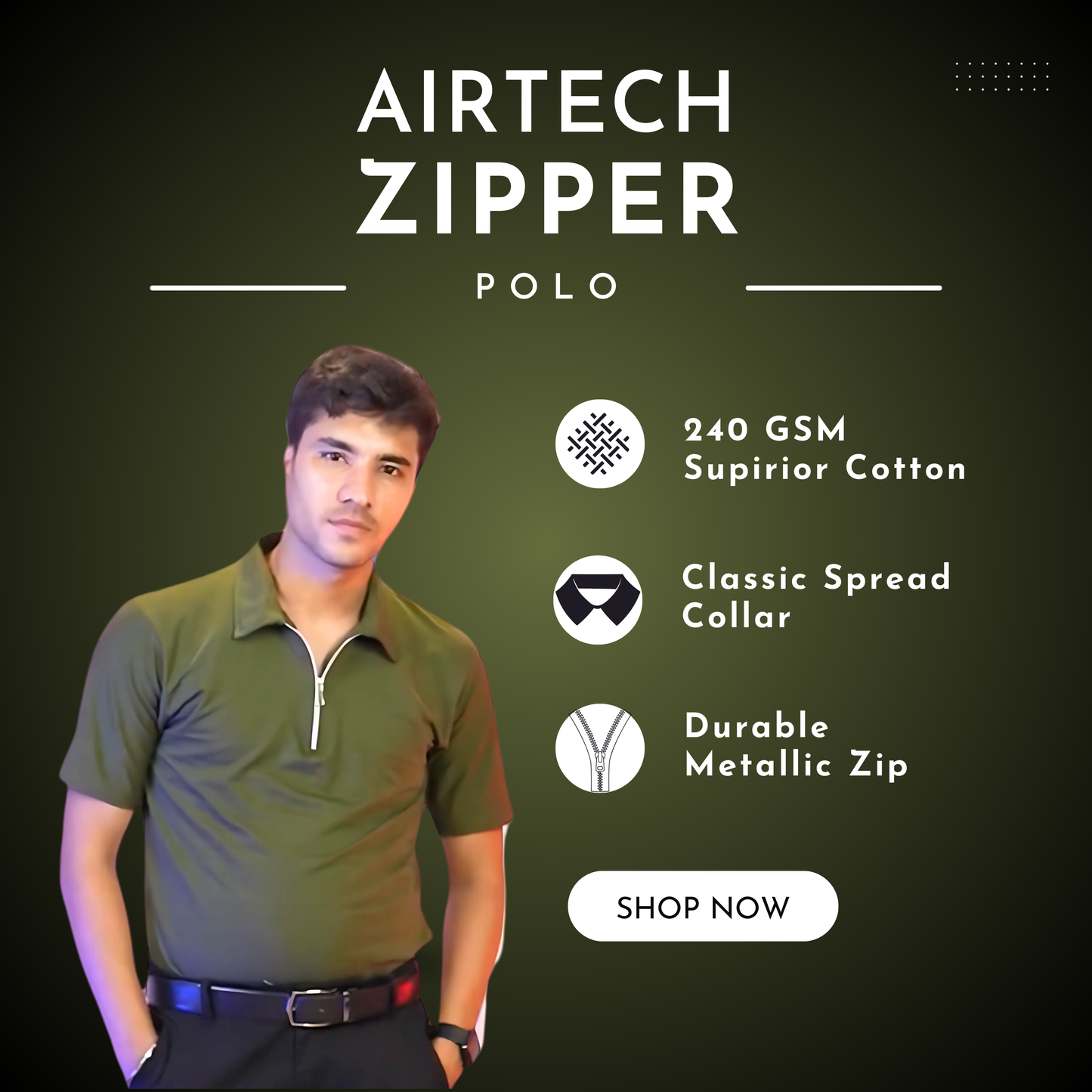 Airtech Zipper Polo | Olive Green