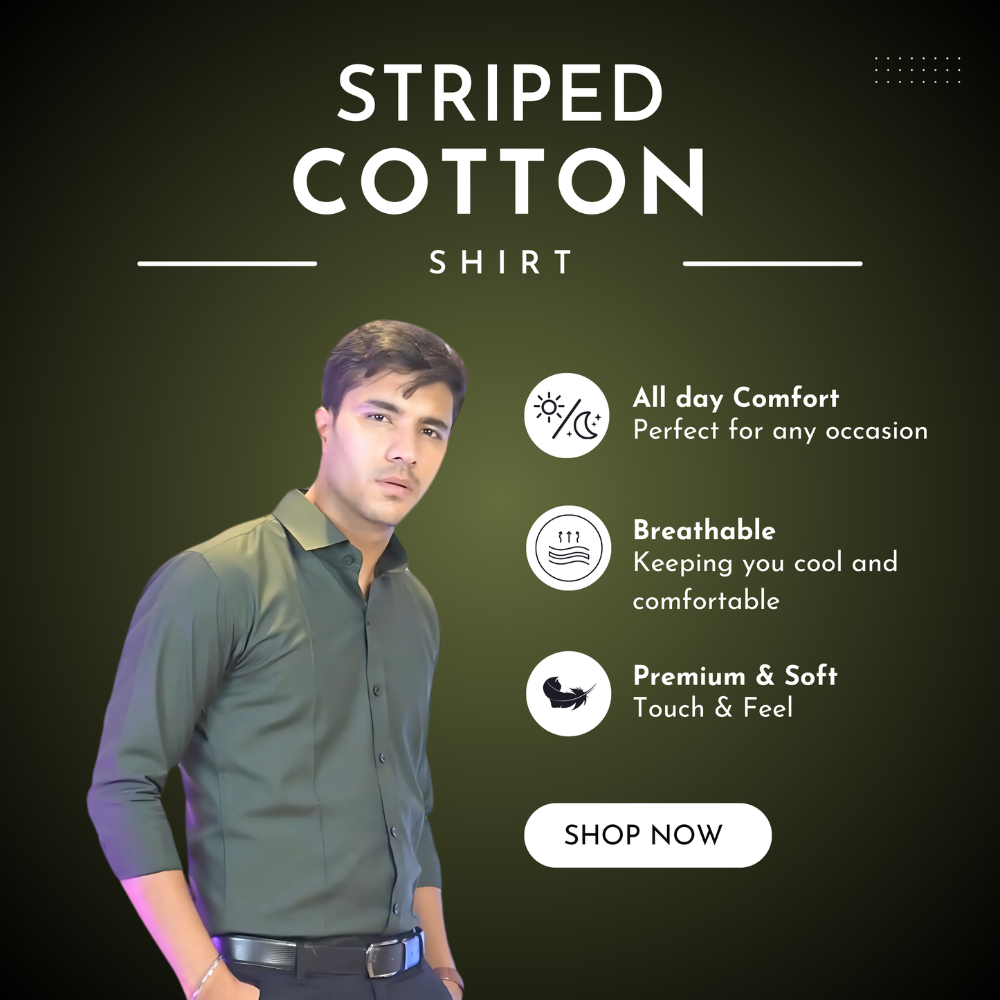 Striped Cotton Shirt | Olive