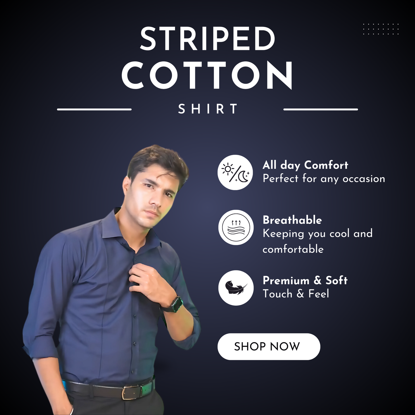 Striped Cotton Shirt | Midnight Blue