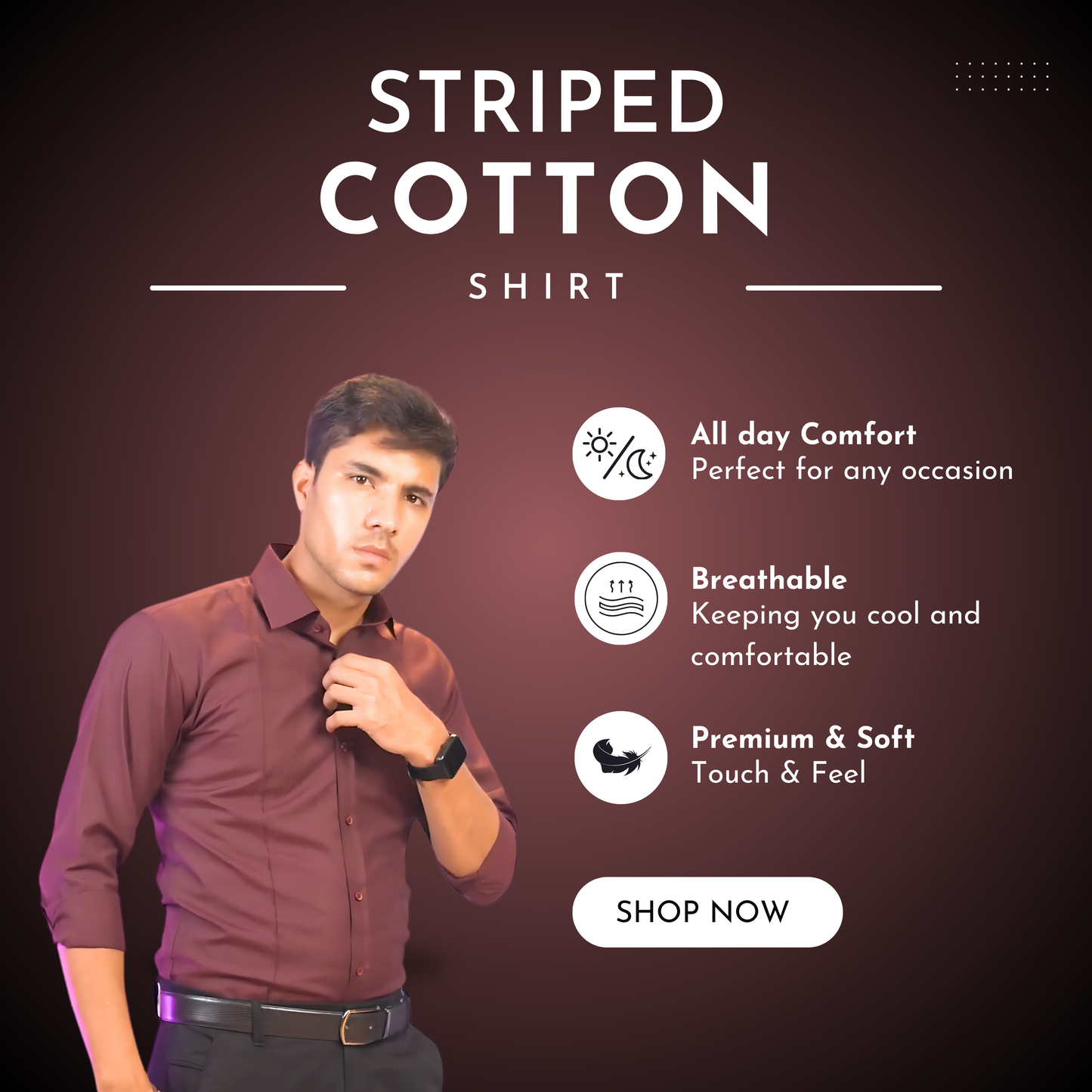 Striped Cotton Shirt | Maroon